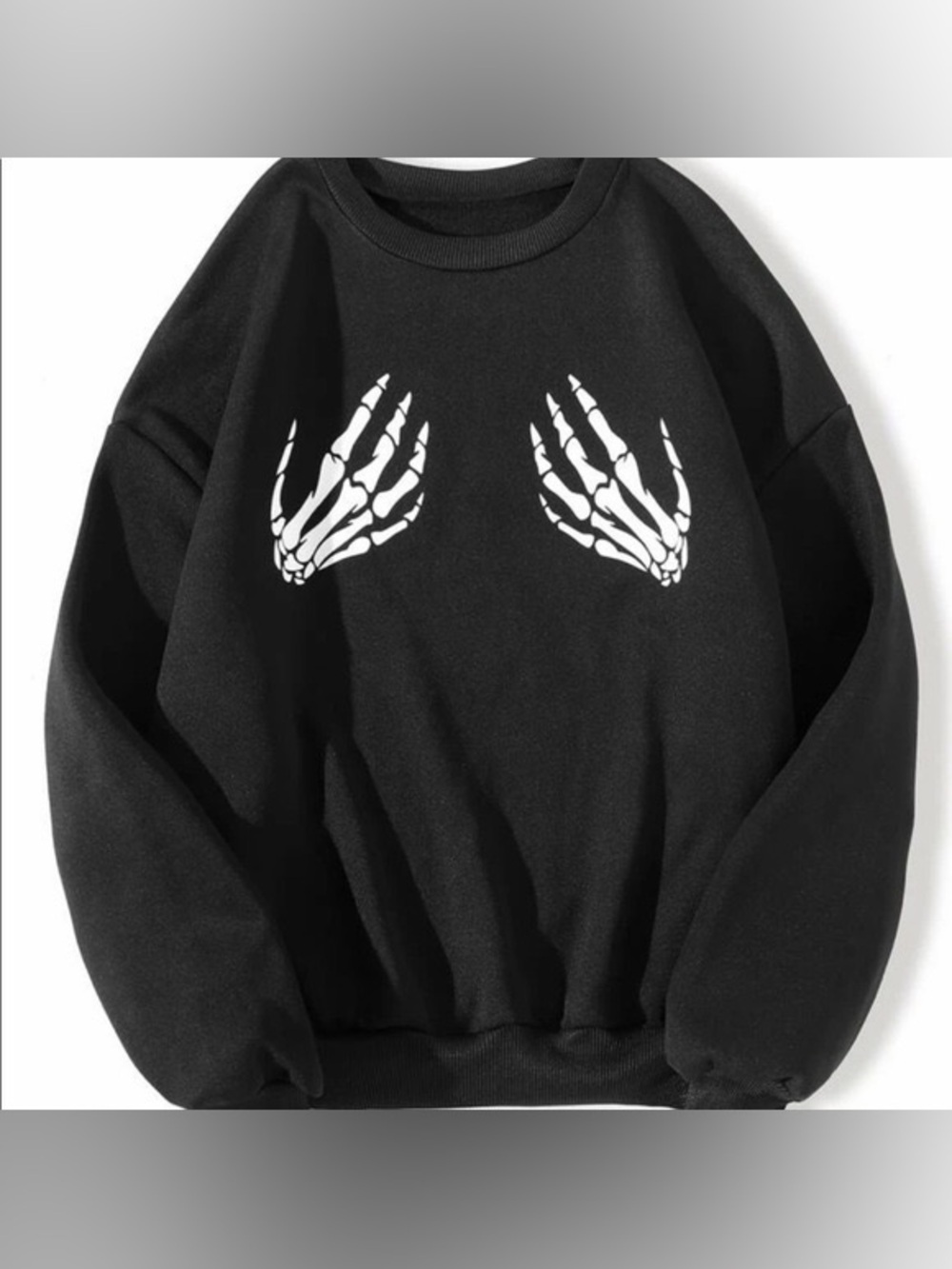 Black Skeleton Hands Graphic Crewneck Sweater - XL